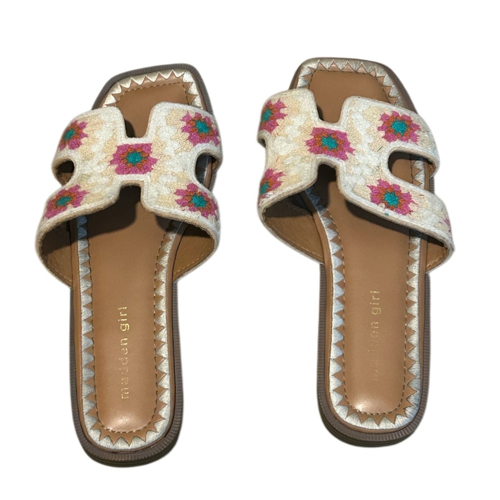 Madden Girl Cream and Pink Embroidered Sandals